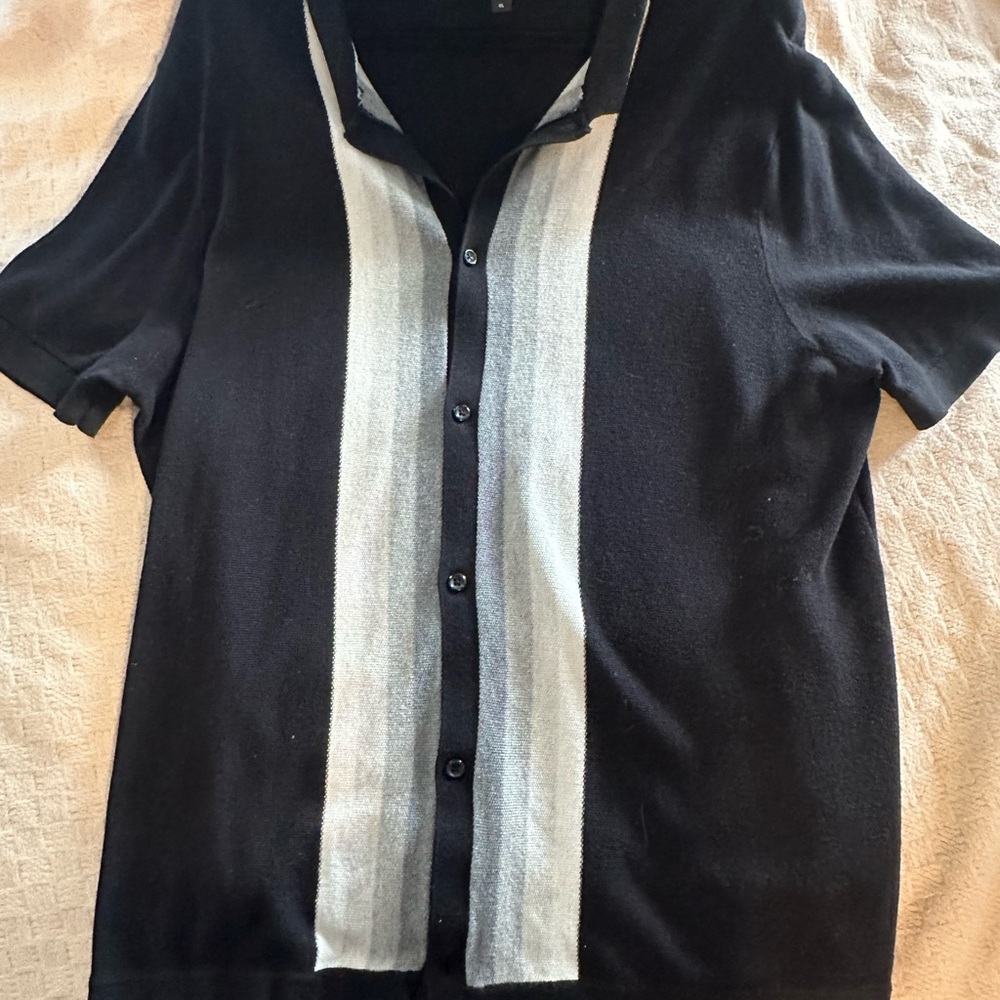 Express Black and Gray Knit Button Down Bowling Style Shirt